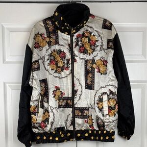Vintage Chili Pepper Reversible Jacket Floral Baroque Black Windbreaker 90s sz M